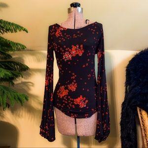 Free People Floral Bell Sleeve Blouse